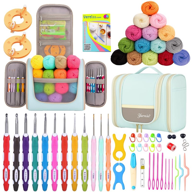 Yarniss Crochet Kits with Case, Beginner Crochet Set Includes 1050 Yards Crochet Yarn & 12 Size Ergonomic Crochet Hooks - Image 1